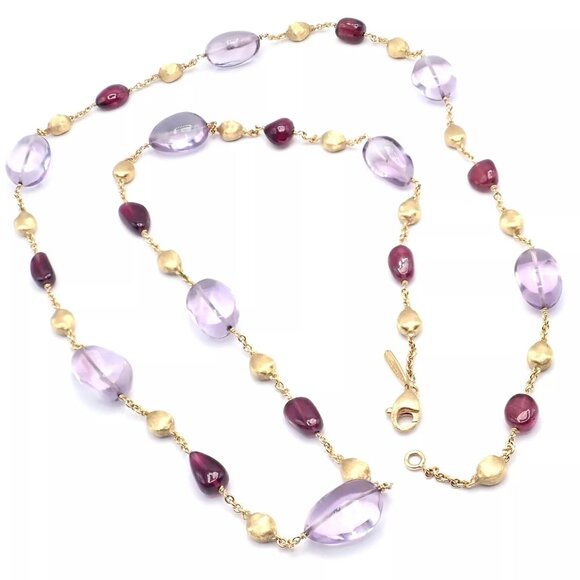 Authentic! Marco Bicego 18k Yellow Gold Amethyst Rhodolite Garnet 31" Necklace - Picture 8 of 9